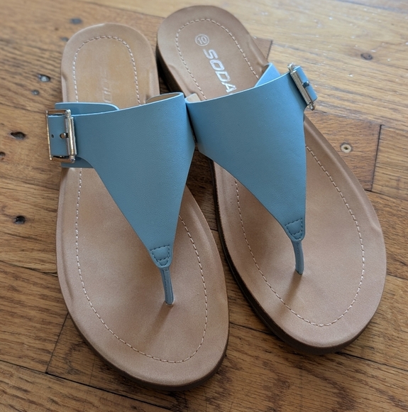 Soda Shoes - Soda Baby Blue Buckle Thong Sandals